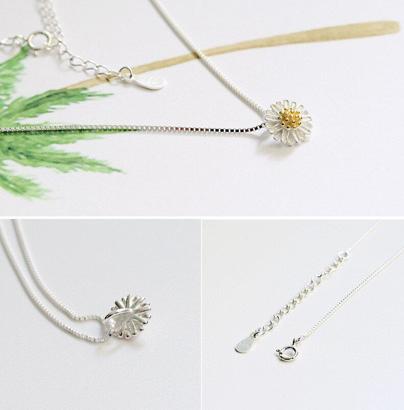 Sterling Silver Daisy Necklace, Dainty Silver Daisy Pendant, Daisy Necklace Set, 925 Silver Flower Necklace, Perfect Gift for her, GN91