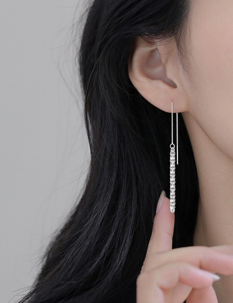 925 Silver Web Threader Earrings, Silver Tassel Earrings, Phoenix Tail Feather Tassel Earring, Dangle & Drop Earrings, Christmas Gift GE303