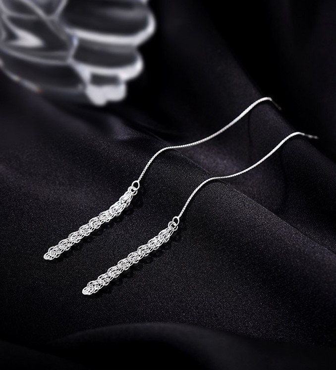 925 Silver Web Threader Earrings, Silver Tassel Earrings, Phoenix Tail Feather Tassel Earring, Dangle & Drop Earrings, Christmas Gift GE303