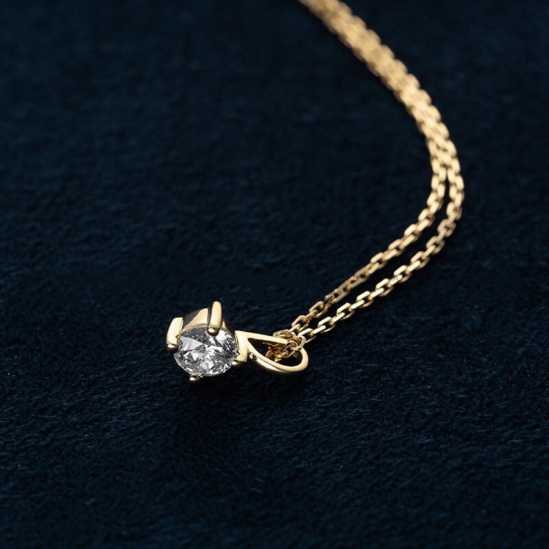 Gold Single CZ Diamond Necklace, Four-paw Holder CZ Pendant, Tiny Round Cut CZ Necklace, Minimalist Necklace, Perfect Gift for her, GN100