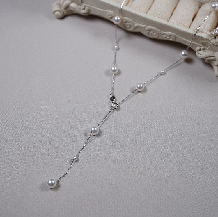 925 Silver Starry Sky Pearl Necklace, Dainty V-shape Pearl Necklace, Pearl Choker, Wedding Necklace, Bridesmaid Gift, Gift for her, GN95