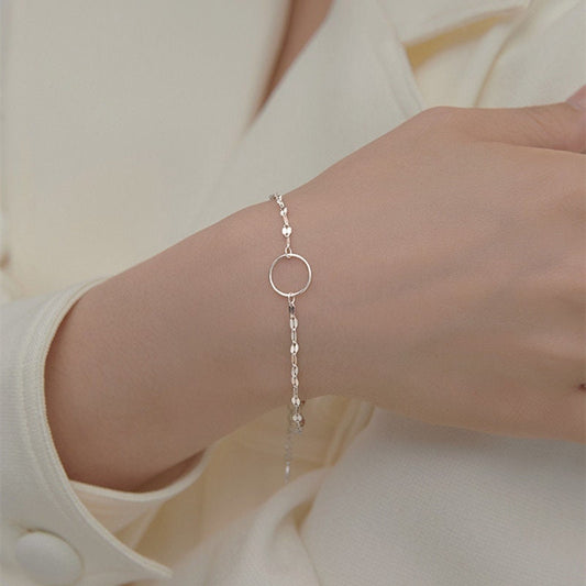 925 Silver Circle Bracelet, Circle Sparkly Chain Bracelet, Mirror Chain Bracelet, Geometry Bracelet, Minimalist Bracelet, Gift for Her, GB13