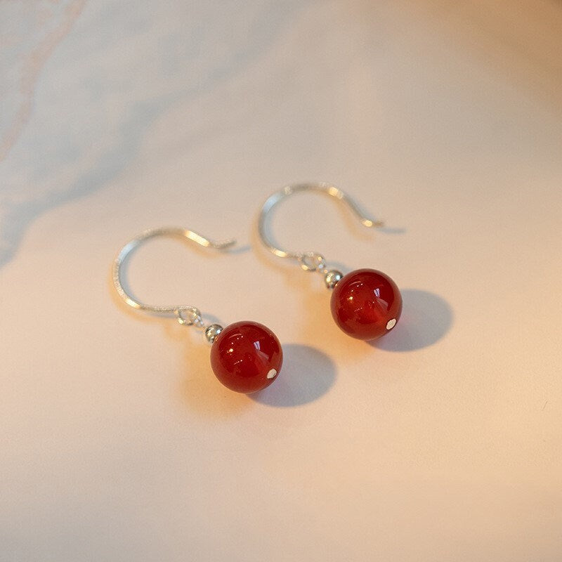 Small Red Agate Hook Earrings, Sterling Silver Agate Earrings, Agates Dangle Earring, Birthstone Earrings, Best Friend Gift, GE261