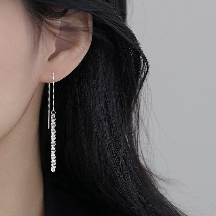 925 Silver Web Threader Earrings, Silver Tassel Earrings, Phoenix Tail Feather Tassel Earring, Dangle & Drop Earrings, Christmas Gift GE303