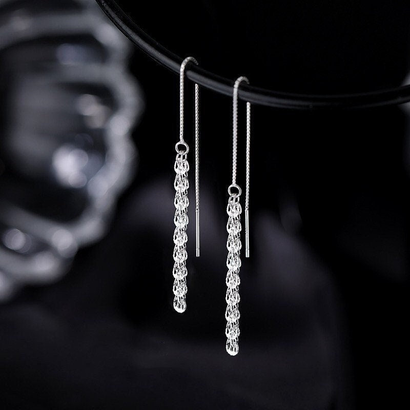 925 Silver Web Threader Earrings, Silver Tassel Earrings, Phoenix Tail Feather Tassel Earring, Dangle & Drop Earrings, Christmas Gift GE303