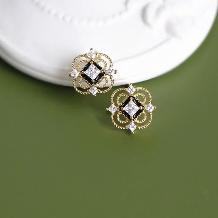 Gold Vermeil French Style Earrings, Dainty Lace Hollow-out CZ Earrings, Gold Geometry Earrings, Christmas Earring, Minimalist Earrings, GE42