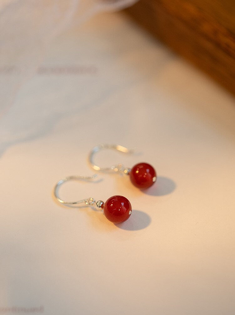 Small Red Agate Hook Earrings, Sterling Silver Agate Earrings, Agates Dangle Earring, Birthstone Earrings, Best Friend Gift, GE261