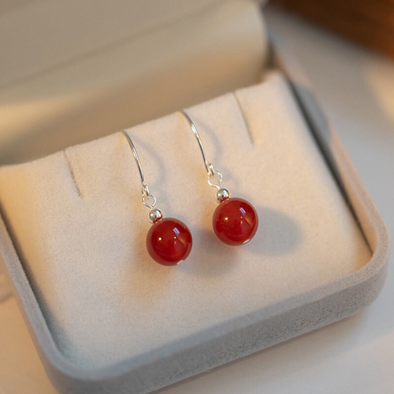 Small Red Agate Hook Earrings, Sterling Silver Agate Earrings, Agates Dangle Earring, Birthstone Earrings, Best Friend Gift, GE261