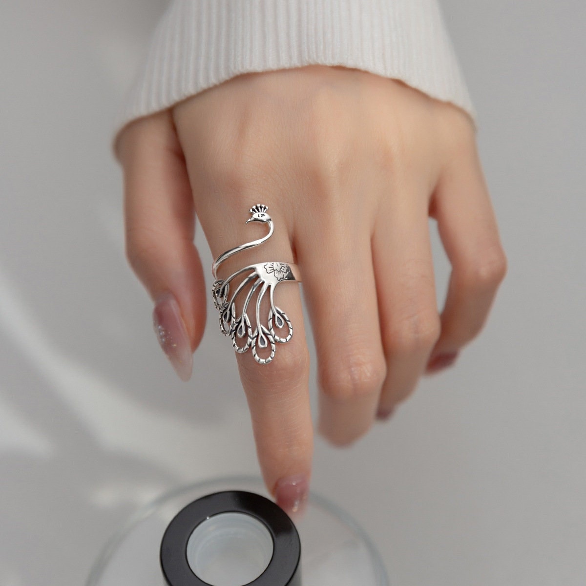 Sterling Silver Peacock Adjustable Ring , Silver Peacock ring, Bird ring, 925 Silver Statement ring, Adjustable Ring, Gift for her, GR13