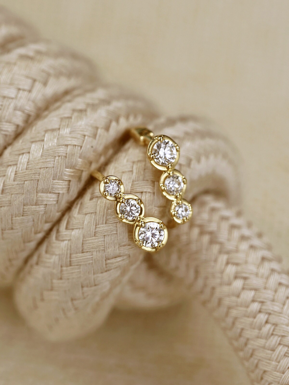 14k Gold Vermeil Trio-CZ Hoop Earrings, Trio CZ Diamond Hoop Earring, Gold CZ Hoop Earrings, Minimalist Earring, Helix Hoop Earring, GE306